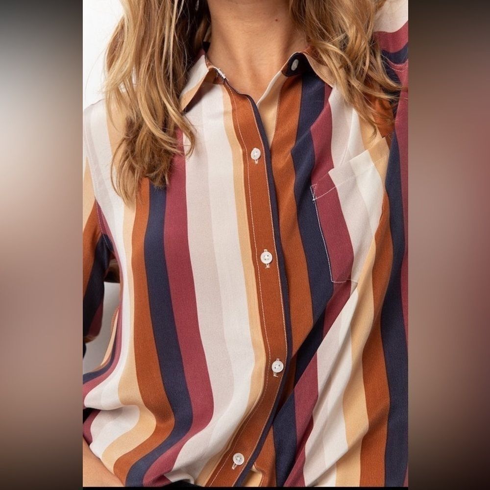 Rails XS Stripe Katie Valencia Silk‎ Shirt